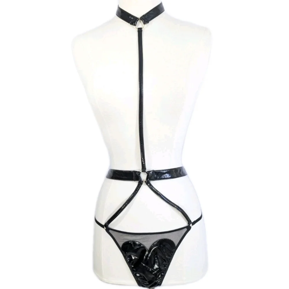 Victoria's Secret Lingerie New Choker Thong XL Faux Black Leather VS One Piece